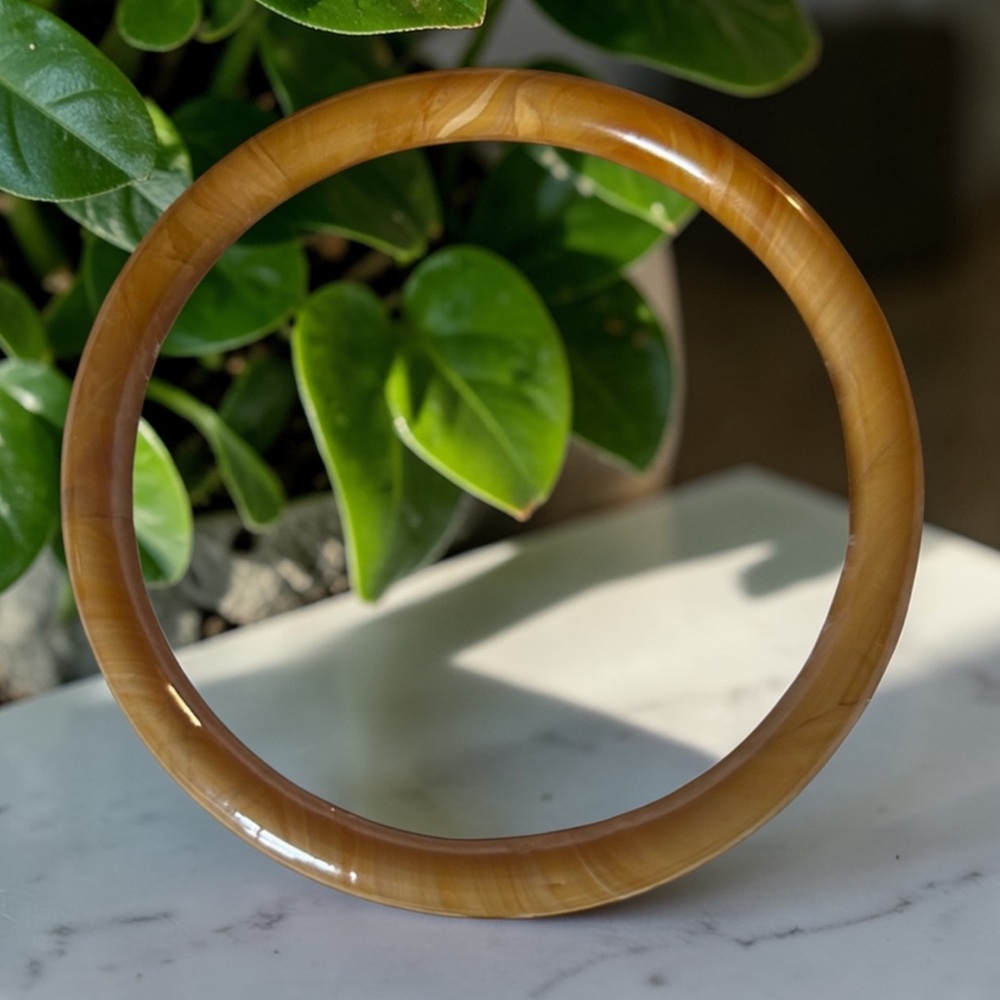 Vintage Opal Peking Glass Butterscotch Marble Bangle Bracelet